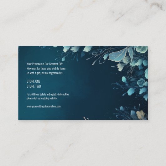 Donkere Aquamarijn en Blauwgroen Blauwe Bloemenbru Informatiekaartje (Voorkant)