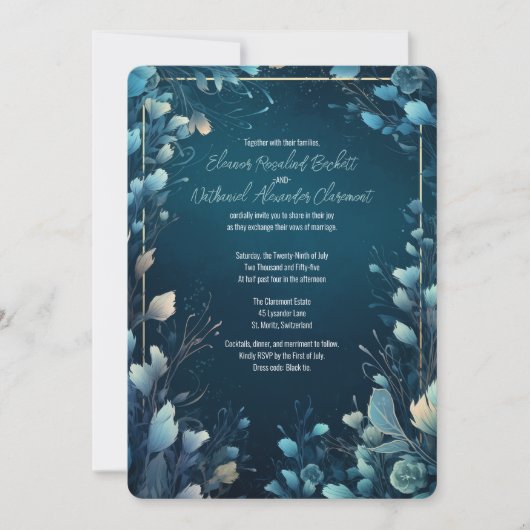 Donkere Aquamarijn en Blauwgroen Blauwe Bloemenbru Kaart (Voorkant)