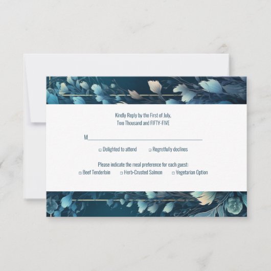 Donkere Aquamarijn en Blauwgroen Blauwe Bloemenbru RSVP Kaartje (Voorkant)