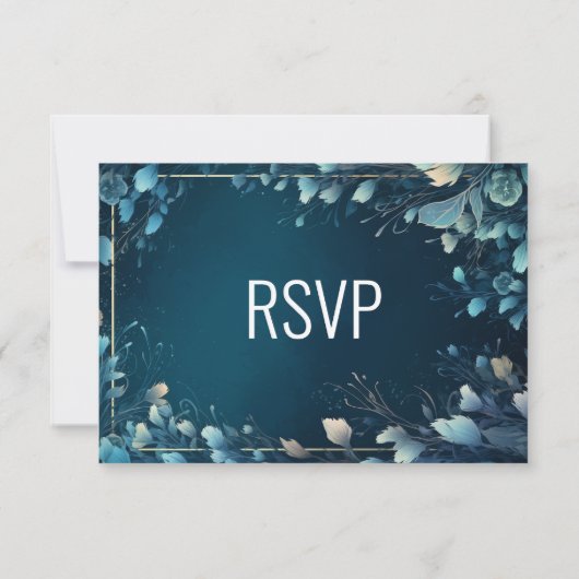 Donkere Aquamarijn en Blauwgroen Blauwe Bloemenbru RSVP Kaartje (Achterkant)