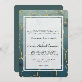 Donkere Aquamarine Goldvein Modern Wedding Kaart