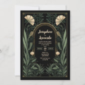 Donkere Art Nouveau Botanische Huwelijksuitnodigin Kaart (Voorkant)