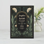 Donkere Art Nouveau Botanische Huwelijksuitnodigin Kaart (Staand voorkant)
