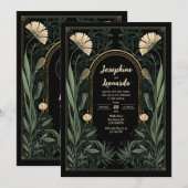 Donkere Art Nouveau Botanische Huwelijksuitnodigin Kaart (Voorkant / Achterkant)