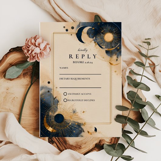 Donkere Astrologie Bruiloft RSVP Kaartje