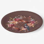 Donkere Auburn Bruin Roze Blauw Birdcage Douche Papieren Bordje (Gekanteld)