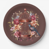 Donkere Auburn Bruin Roze Blauw Birdcage Douche Papieren Bordje (Voorkant)