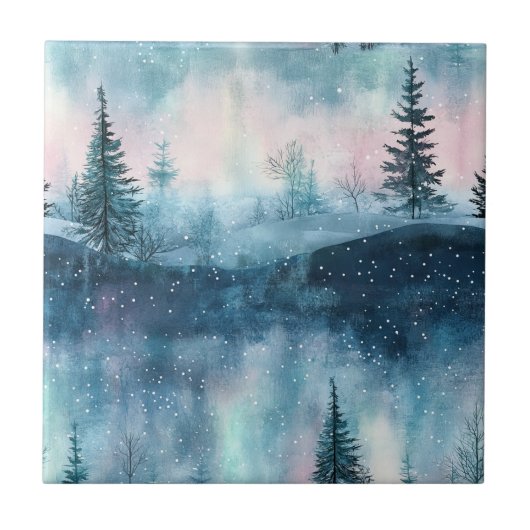 Donkere Aurora Borealis Nachtbos (1) Tegeltje (Voorkant)