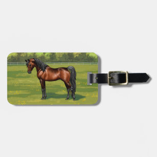 Donkere baai - Egyptisch Arabisch paard in zomerti Bagagelabel