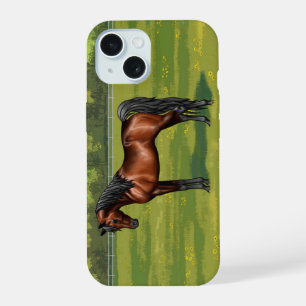 Donkere baai Egyptische Arabische paard in zomerse iPhone 15 Case