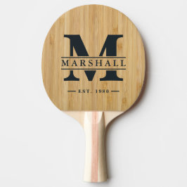 Donkere Bamboe Monogram & Naam Overlay Tafeltennisbatje