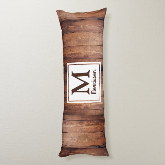 Donkere Barn Wood Country Monogramed Lichaamskussen (Achterkant (Verticaal))