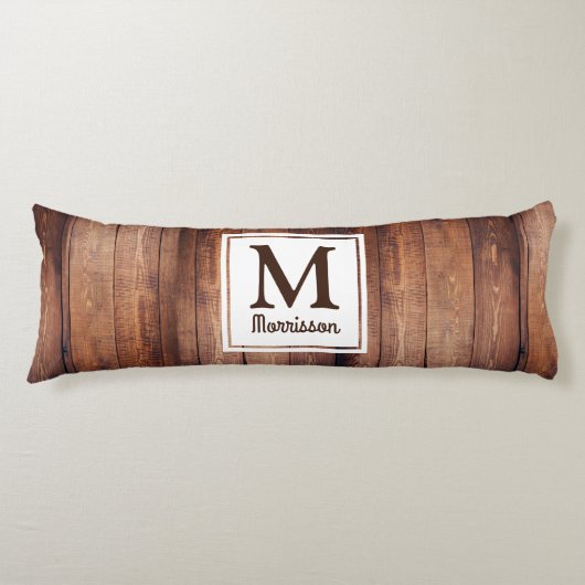 Donkere Barn Wood Country Monogramed Lichaamskussen (Voorkant)