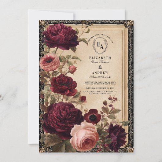 Donkere barok met Bourgondische herfstbloemen Kaart (Voorkant)