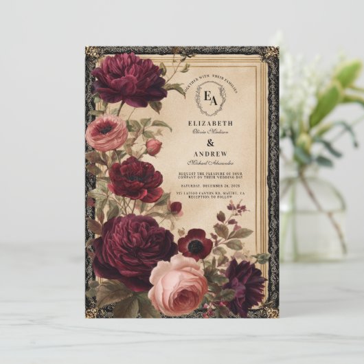 Donkere barok met Bourgondische herfstbloemen Kaart (Staand voorkant)