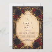 Donkere Barok Rode Bloemige Bruiloft Save The Date (Voorkant)
