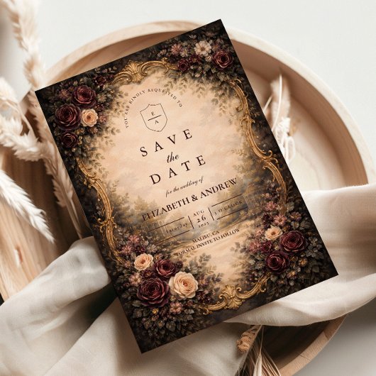 Donkere Barokke Bloem Bruiloft Save The Date