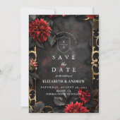 Donkere barokke bloemenbruiloft save the date (Voorkant)