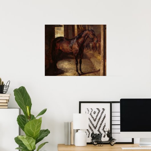 Donkere Bay Horse in de stal Poster (Thuiskantoor)