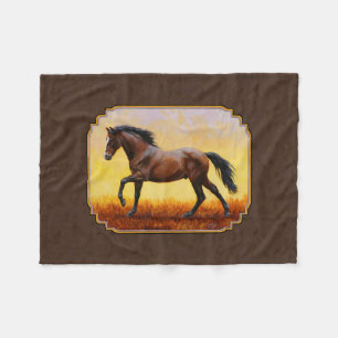 Donkere Bay met draaiend paard Brown Fleece Deken
