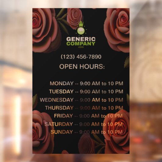 Donkere Bedrijfsmerk Aangepaste Bedrijfsuren Raamsticker (Vel 2)