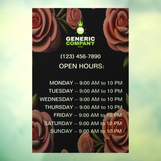 Donkere Bedrijfsmerk Aangepaste Bedrijfsuren Raamsticker (Vel 3)