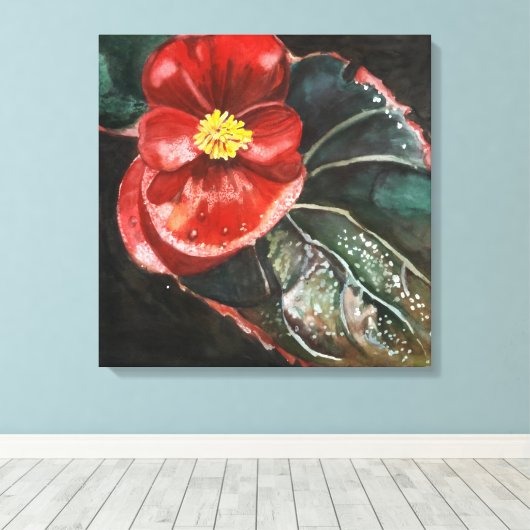Donkere begonia in Waterverf Canvas Afdruk (Insitu (Houten vloer))