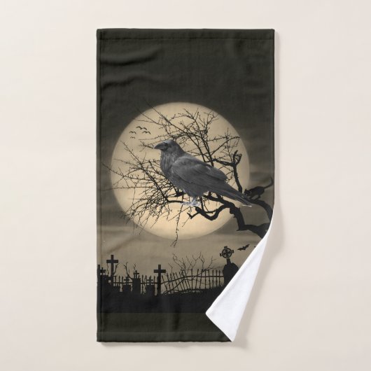 Donkere begraafplaats met raven Halloween handdoek (Handdoek)