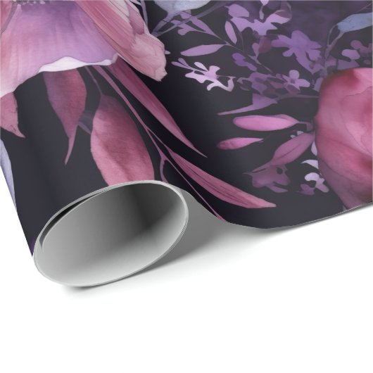 Donkere Betovering Roze & Paarse Anemone Decoupage Cadeaupapier (Rol Hoek)