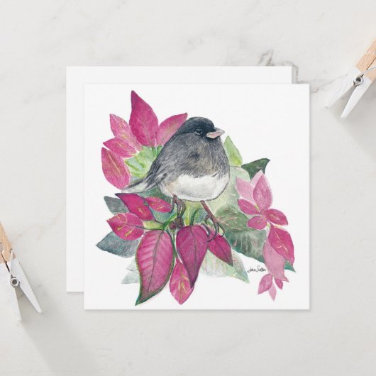 Donkere bevleesde Junco-vogelkaart Kaart (Voorkant / Achterkant in situ)