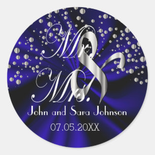 Donkere blauwe bruiloft voor Mr & Mrs.   Personali Ronde Sticker