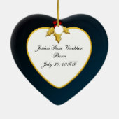 Donkere blauwe foto van baby, kersthart keepasje keramisch ornament (Achterkant)