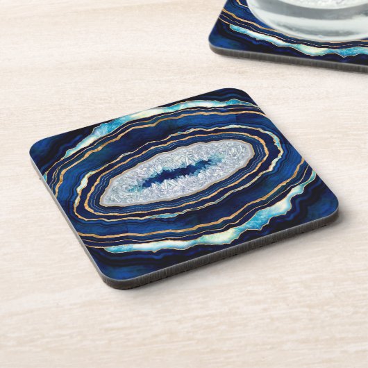 Donkere blauwe geode en gouden digitale kunst bier onderzetter (Linkerzijde)