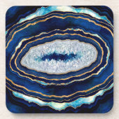 Donkere blauwe geode en gouden digitale kunst bier onderzetter (Voorkant)