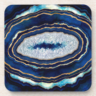 Donkere blauwe geode en gouden digitale kunst bier onderzetter
