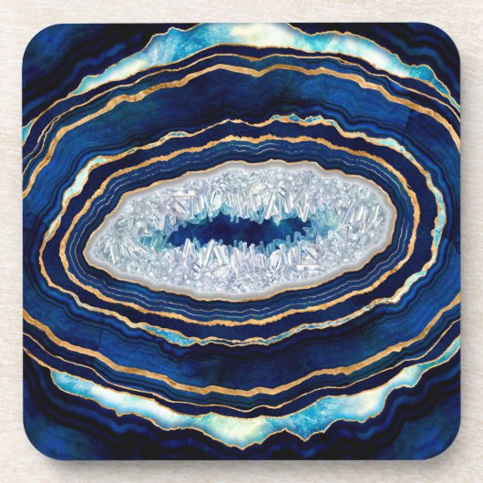Donkere blauwe geode en gouden digitale kunst bier onderzetter (Voorkant)