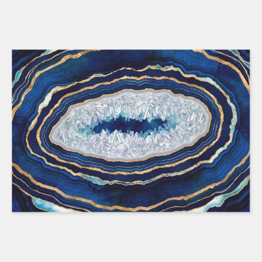Donkere blauwe geode en gouden digitale kunst inpakpapier vel (Voorkant 3)