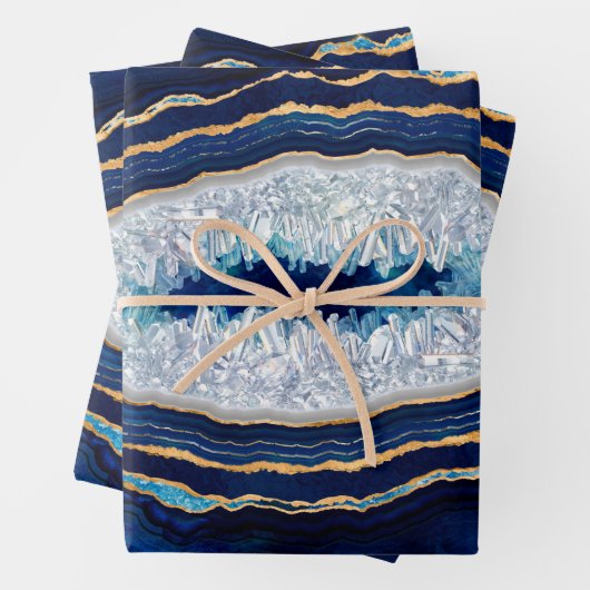 Donkere blauwe geode en gouden digitale kunst inpakpapier vel (In situ)