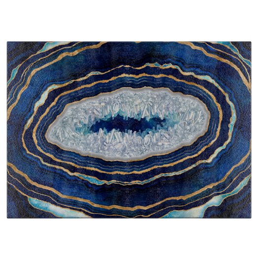 Donkere blauwe geode en gouden digitale kunst snijplank (Voorkant)