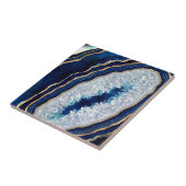 Donkere blauwe geode en gouden digitale kunst tegeltje (Zijkant)