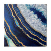 Donkere blauwe geode en gouden digitale kunst tegeltje (Voorkant)