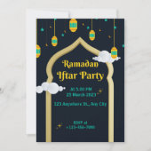 Donkere Blauwe Illustratie Ramadan Iftar Party Kaart (Voorkant)
