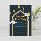 Donkere Blauwe Illustratie Ramadan Iftar Party Kaart (Staand voorkant)