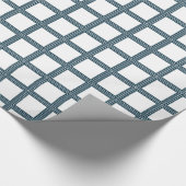 Donkere, blauwe kant, ruitenkwadraten op wit cadeaupapier (Hoek)
