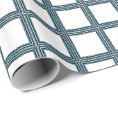 Donkere, blauwe kant, ruitenkwadraten op wit cadeaupapier (Rol Hoek)