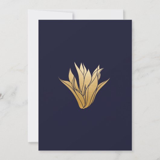 Donkere blauwe kleine gedownsized weddenschap is p save the date (Achterkant)