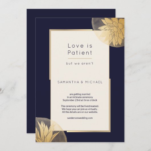 Donkere blauwe kleine gedownsized weddenschap is p save the date (Voorkant / Achterkant)