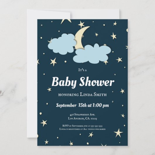 Donkere blauwe maan en sterren Elegant neutraal Ba Kaart (Voorkant)