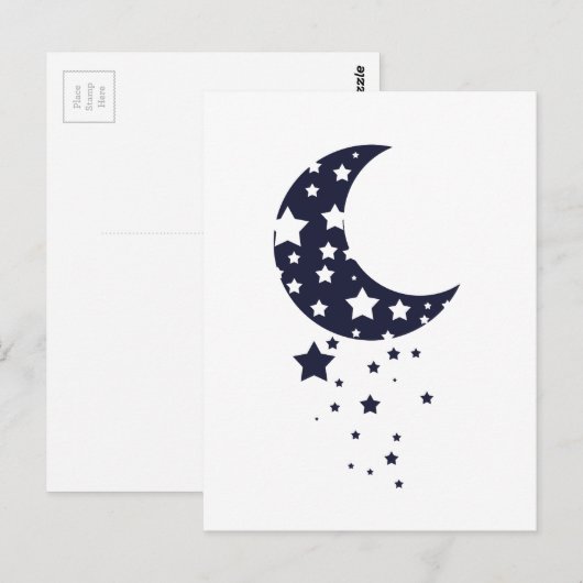 Donkere blauwe maan en sterren magische hemel van  briefkaart (Voorkant / Achterkant)