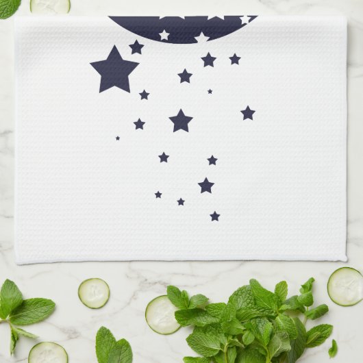 Donkere blauwe maan en sterren magische hemel van  theedoek (Gevouwen)